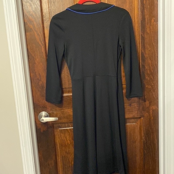 Isaac Mizrahi Black with Blue Trim 3/4 Sleeve Dress NWOT - Picture 7 of 7